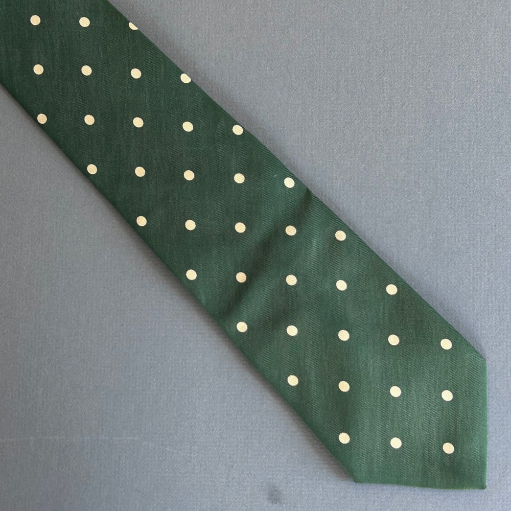 Paul Stuart Mens Silk VTG Tie Forest Green Polka Dot Classic Heritage Preppy - Picture 7 of 9